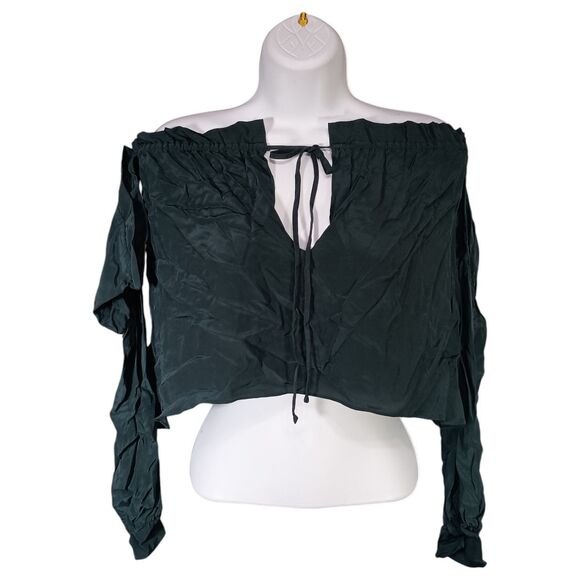 Stone Cold Fox Blouse XS/S Womens Green Off Shoulder Breathable Tie Casual Solid - Picture 1 of 5